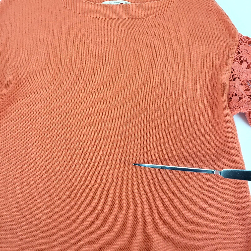 Soft Surroundings SIZE M Desiree Floral Eyelet Crochet Lace Orange Sweater Top - Picture 6 of 13
